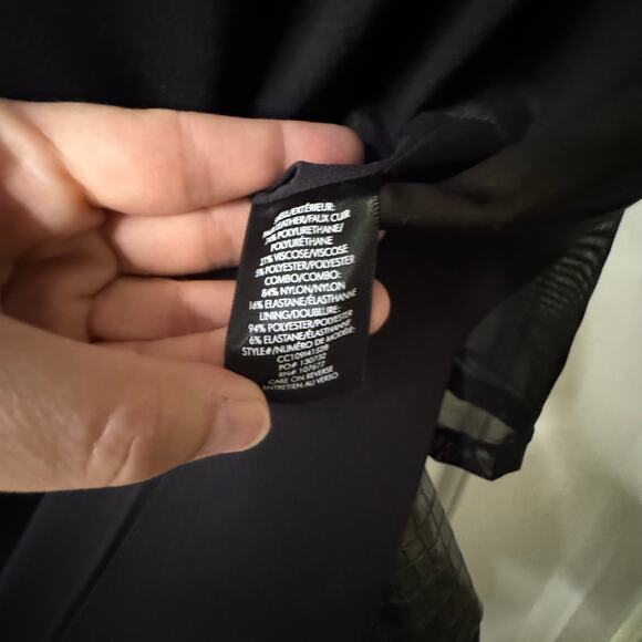 Alice and Olivia Chara Faux Leather Party Dress Pleated Skirt Mini Black Sheer - Picture 6 of 7